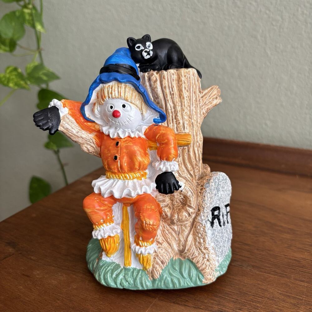 Vintage Scarecrow Black Cat RIP Halloween Decoration Light Up With Box